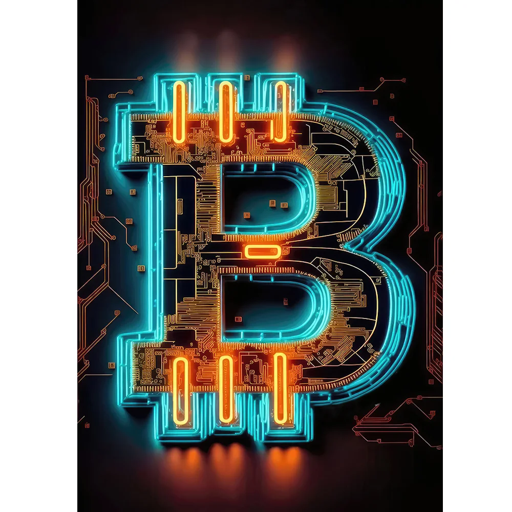 BITCOIN POP NEON ΤΕΧΝΗ ΣΕ ΠΟΣΤΕΡ ΜΠΛΕ 50X70